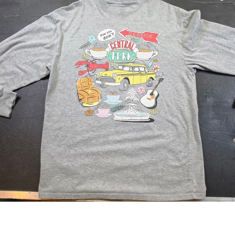 Friends TV Show Central Perk Graphic Long Sleeve T-Shirt Gray Small 1941